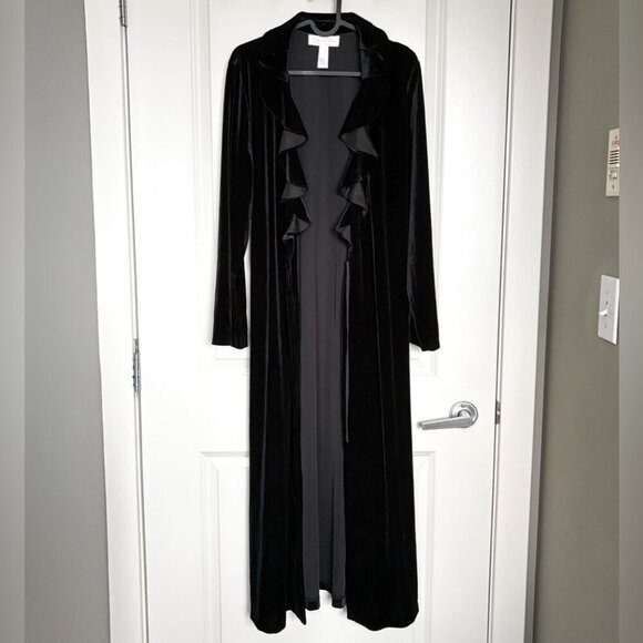 Oscar de la Renta Pink Label Black Velvet Ruffle Duster Robe L - Picture 3 of 5